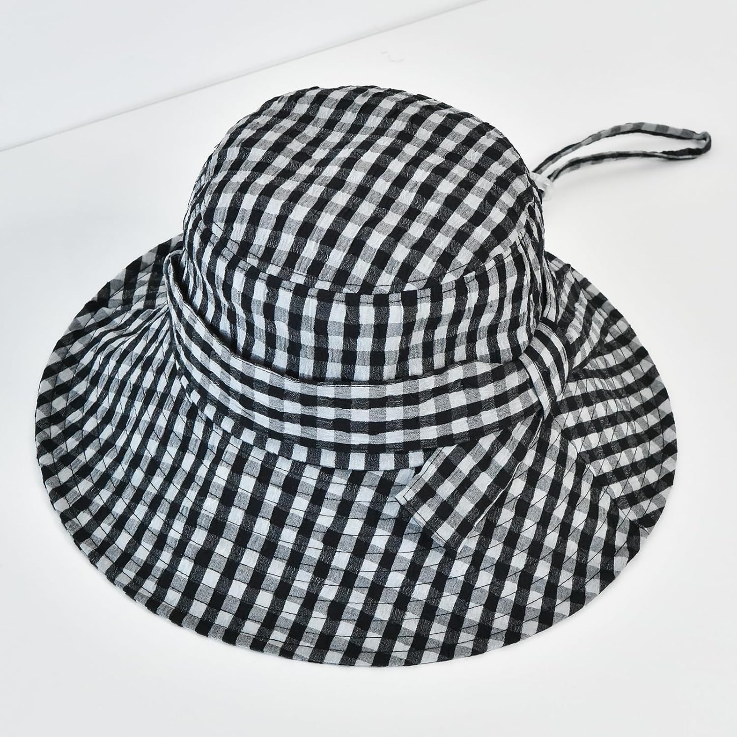 Women's Summer Plaid Sun Hat 100% Cotton Beach UV Protection Fishing Hat - Image 3
