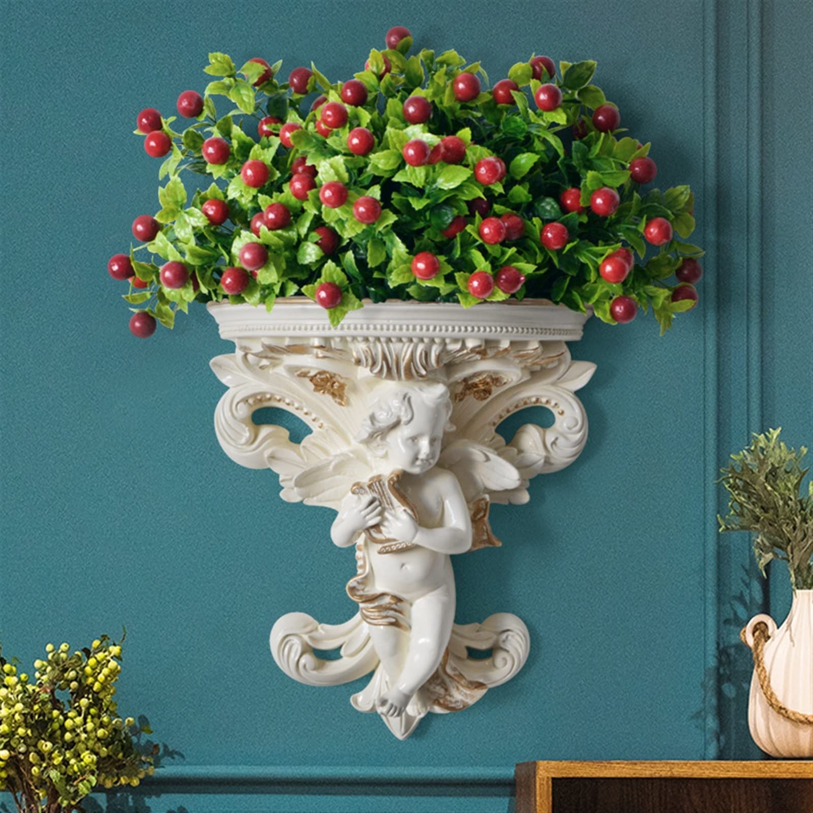 Amazon.co.jp: 壁掛け植木鉢、天使の形の工芸品、樹脂女神ヘッド 