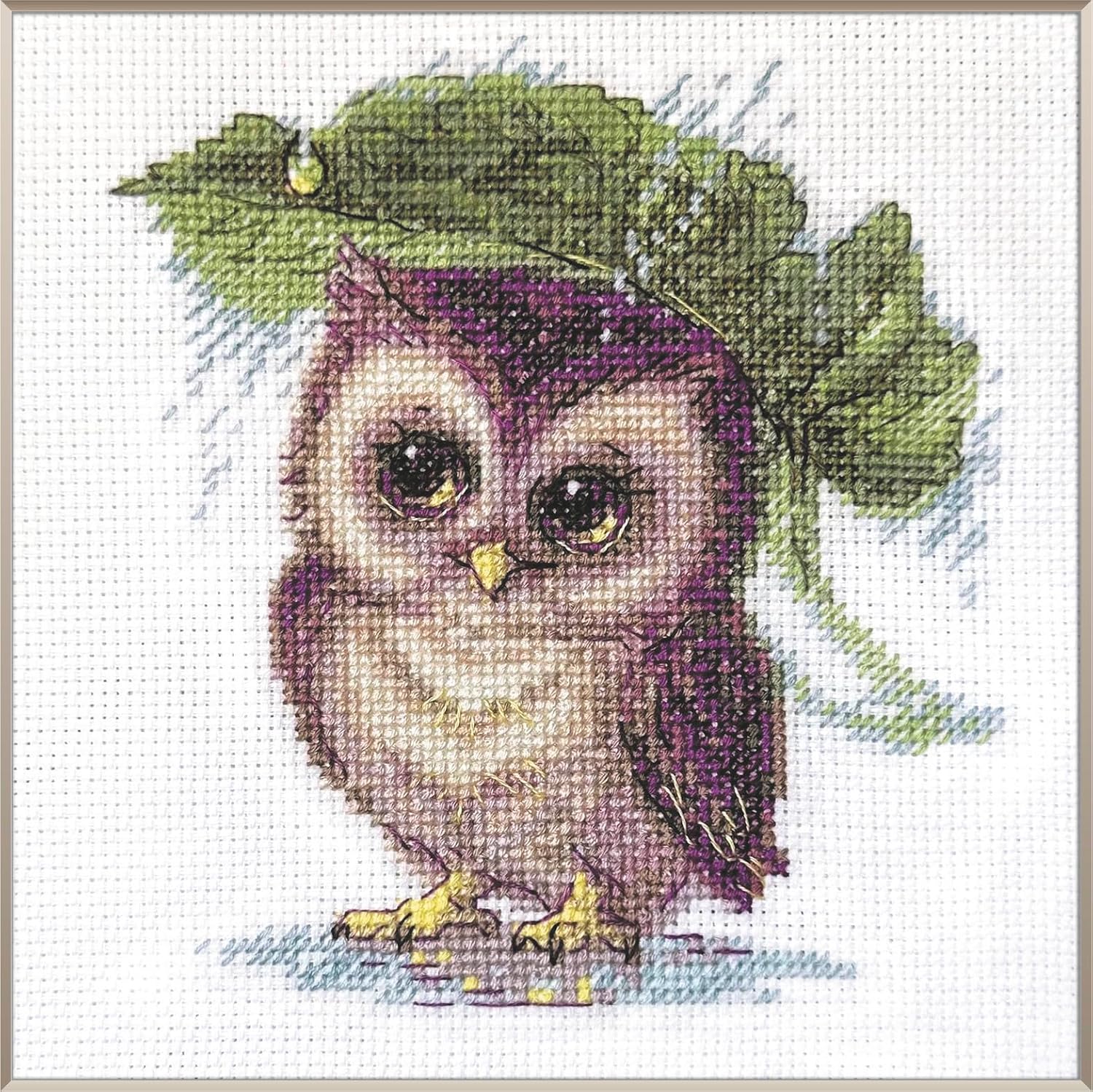 Aine - Raindrop Owl A1023, Animals Cross Stitch Kits 5"x6", Cross Stitch Kits for Beginners & Advanced, Crossstitching Kit Adult, Nature Embroidery Counted Stitching Kit