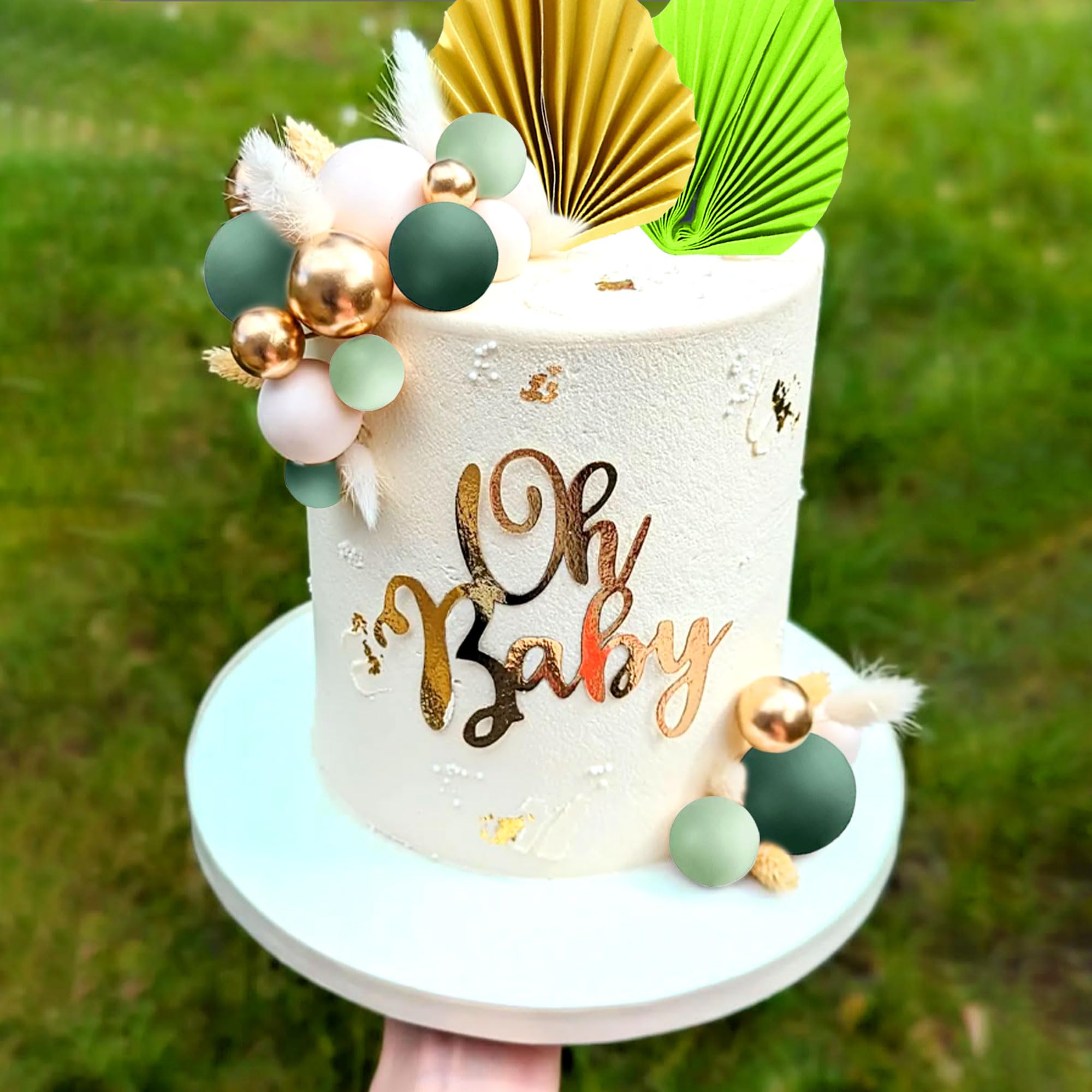 Green Ball Cake Topper Golden Balls for Cake Decorating Balls Cake Decorations for Birthday Wedding Bridal Shower Baby Shower