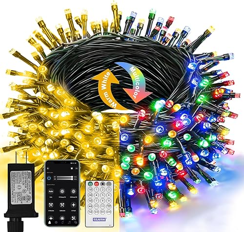 Guirnalda de luces LED, 115 pies, 300 LED, color que cambia de blanco a multicolor, iluminación decorativa para interiores y exteriores