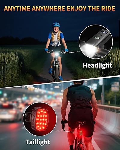 Miniatura 7 de DARKBEAM Juego de luces de bicicleta USB-C recargable, faros de bicicleta de alto lúmenes y luz trasera súper trasera 4+5 modos, luces de bicicleta