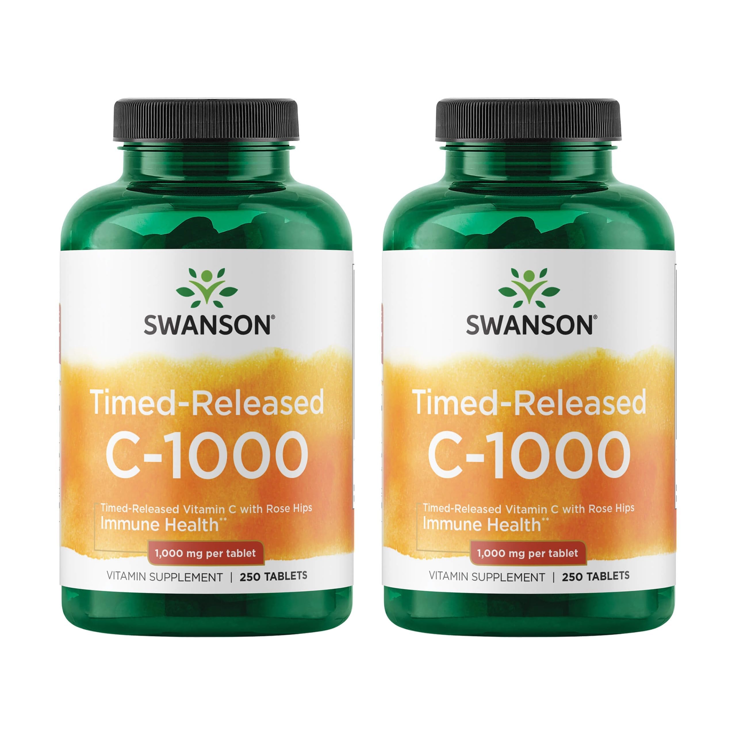 Swanson Timed-Release Vitamin C with Rose HIPS 1000 mg, 250 Tabs, 2 Pack 250 Count (Pack of 2)