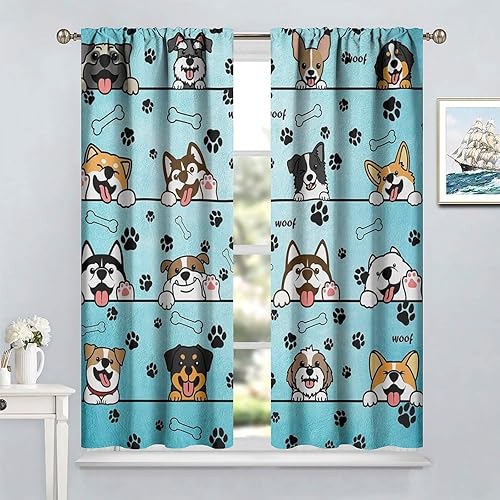 Miniatura 172 de Cortinas opacas con estampado de patas de perro, estampado de patas de perro y huesos, tratamiento de ventana, cortinas con aislamiento térmico