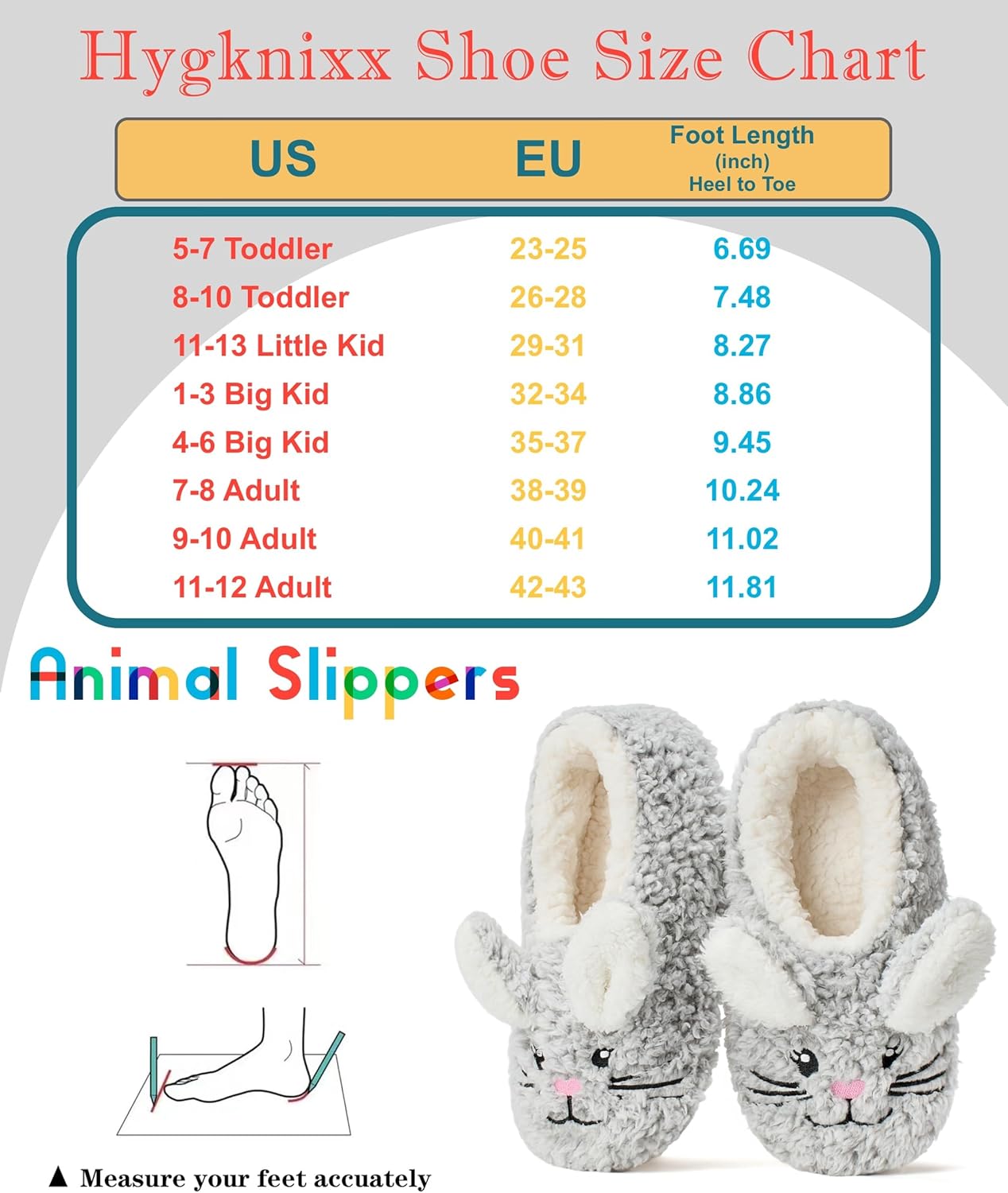 Cute Fuzzy Animal Slippers for Women Kids & Toddler, Soft Sole Plush Non-Slip Indoor Slippers - Image 7
