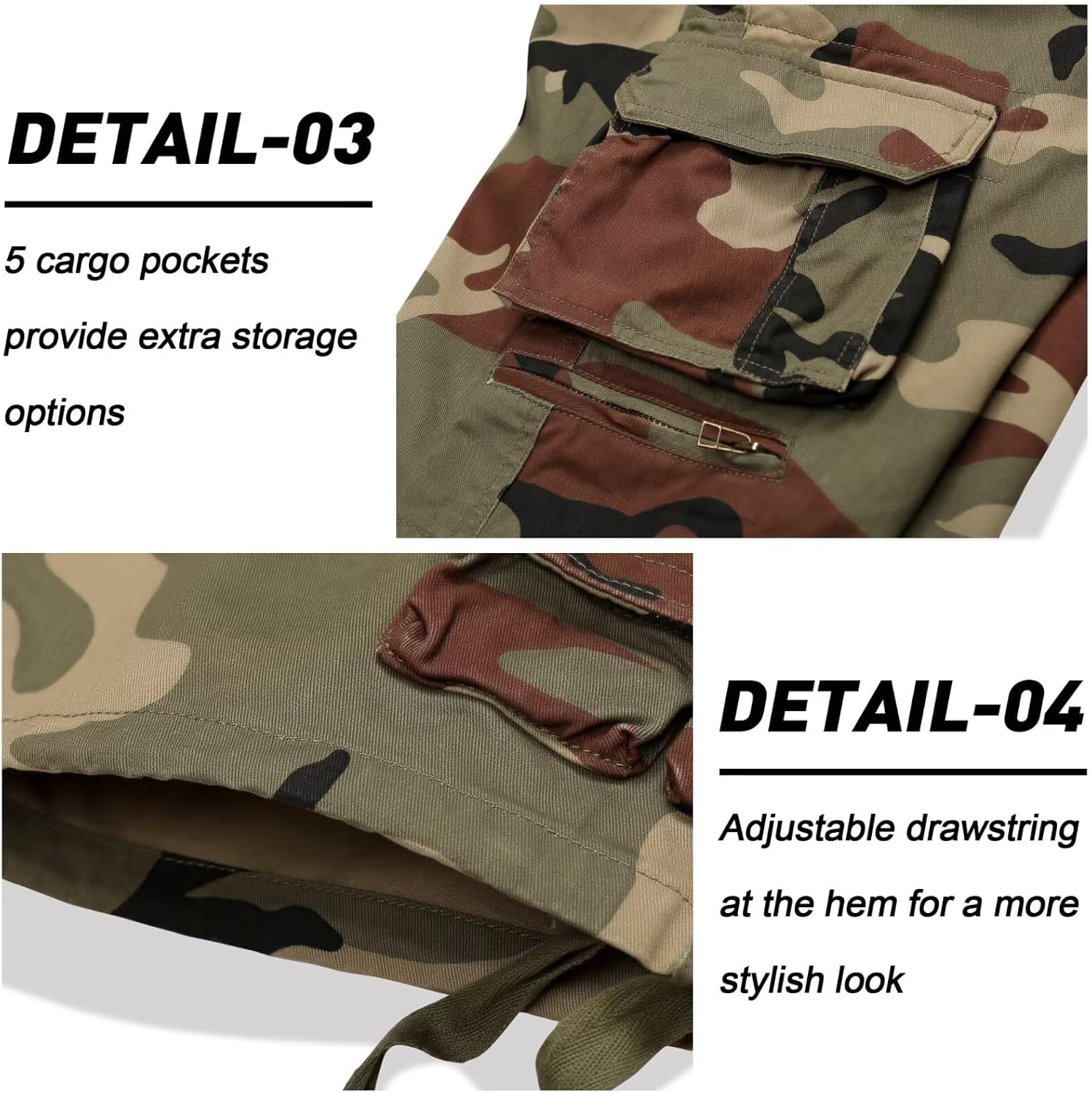 Cargo Short for Men, Camo Hiking Shorts, Relaxed Fit Casual Work Bermuda Shorts with Multi Pockets - Image 5