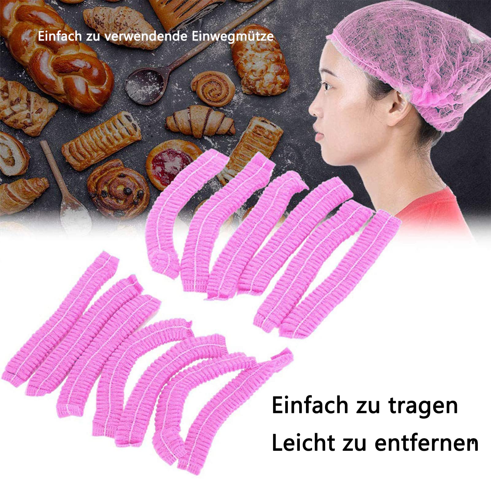 200 Stück Kopfhaube Einweg, Haarnetz-Küche Einweg-Haarnetze luftdurchlässig und latexfrei - Einweghauben Vlies Duschhauben Ideal für Hygienebereiche