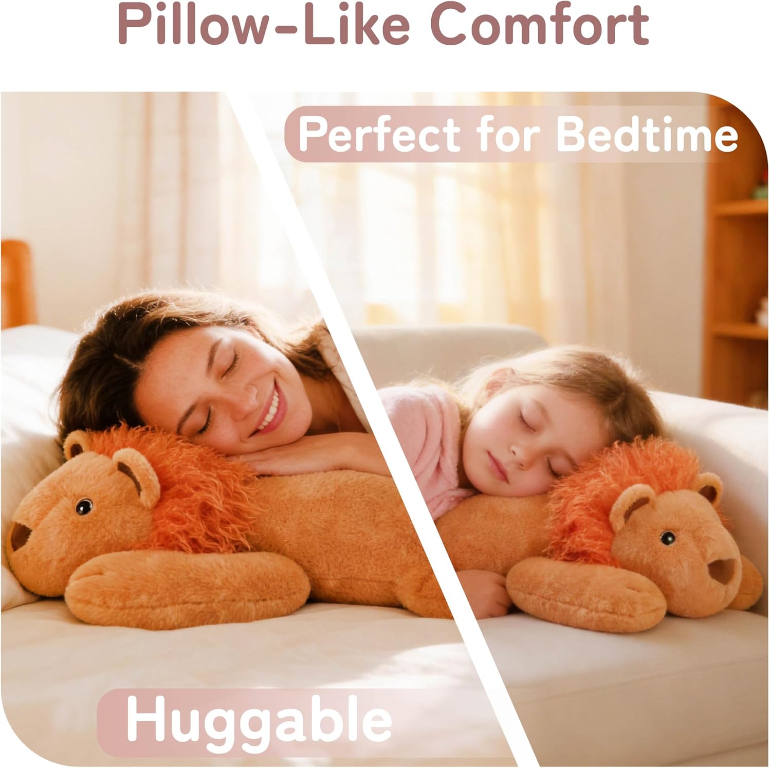 Niuniu Daddy Weighted Lion Stuffed Animals, 20 Inch 3.3 lbs Weighted Plushies, Heavy Calming Body Pillow for Sleeping, Sensory Lying Lap Pad Toy Huggable Gift for Kids and Adults