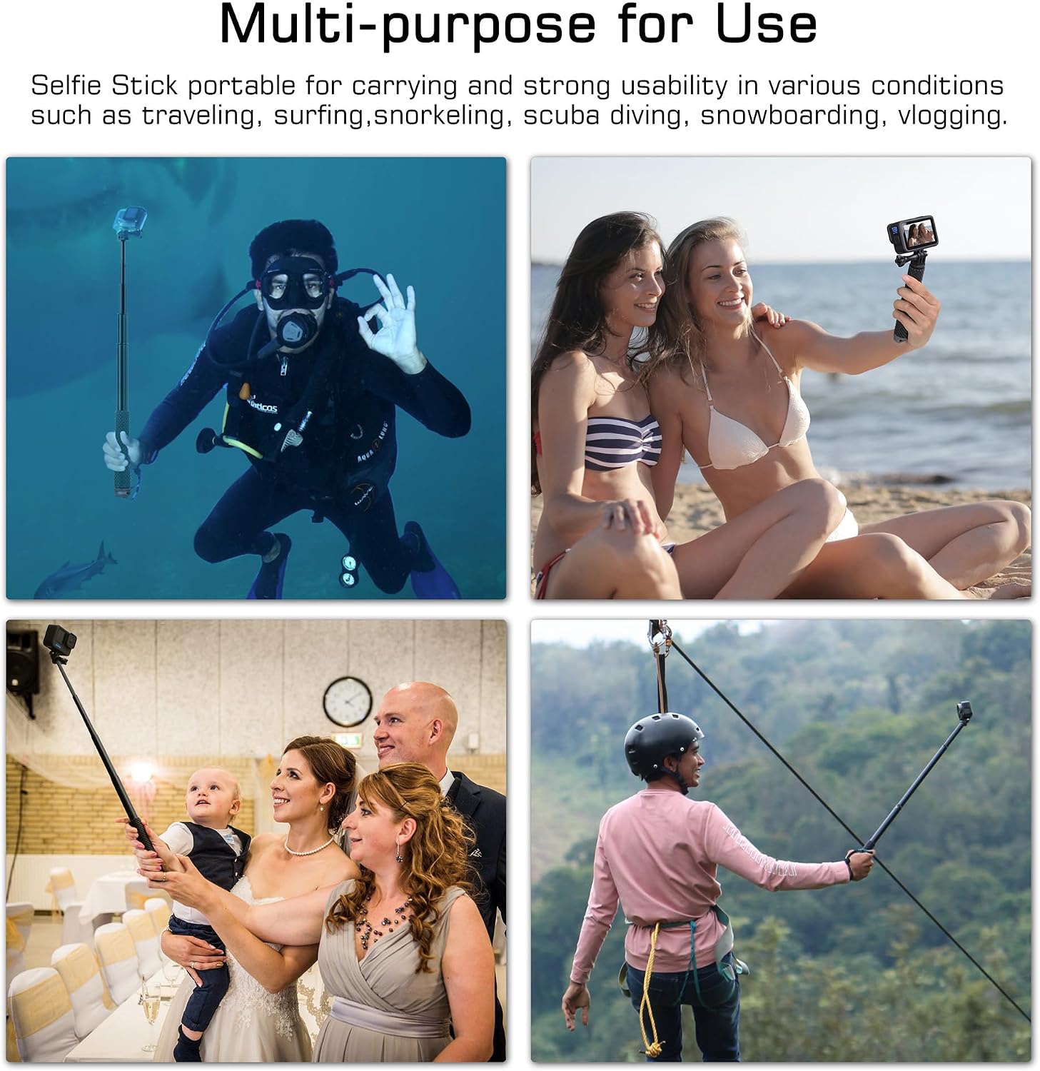 GEPULY Short Selfie Stick Underwater Hand Grip for GoPro/DJI/Insta360/AKASO | 7"-23"Anti-Rust Aluminum Pole,1/4 Thread Anti-Slip Silicone Grip,Pocket Size for Travel,Action Cameras/Phones Vlog Accessory