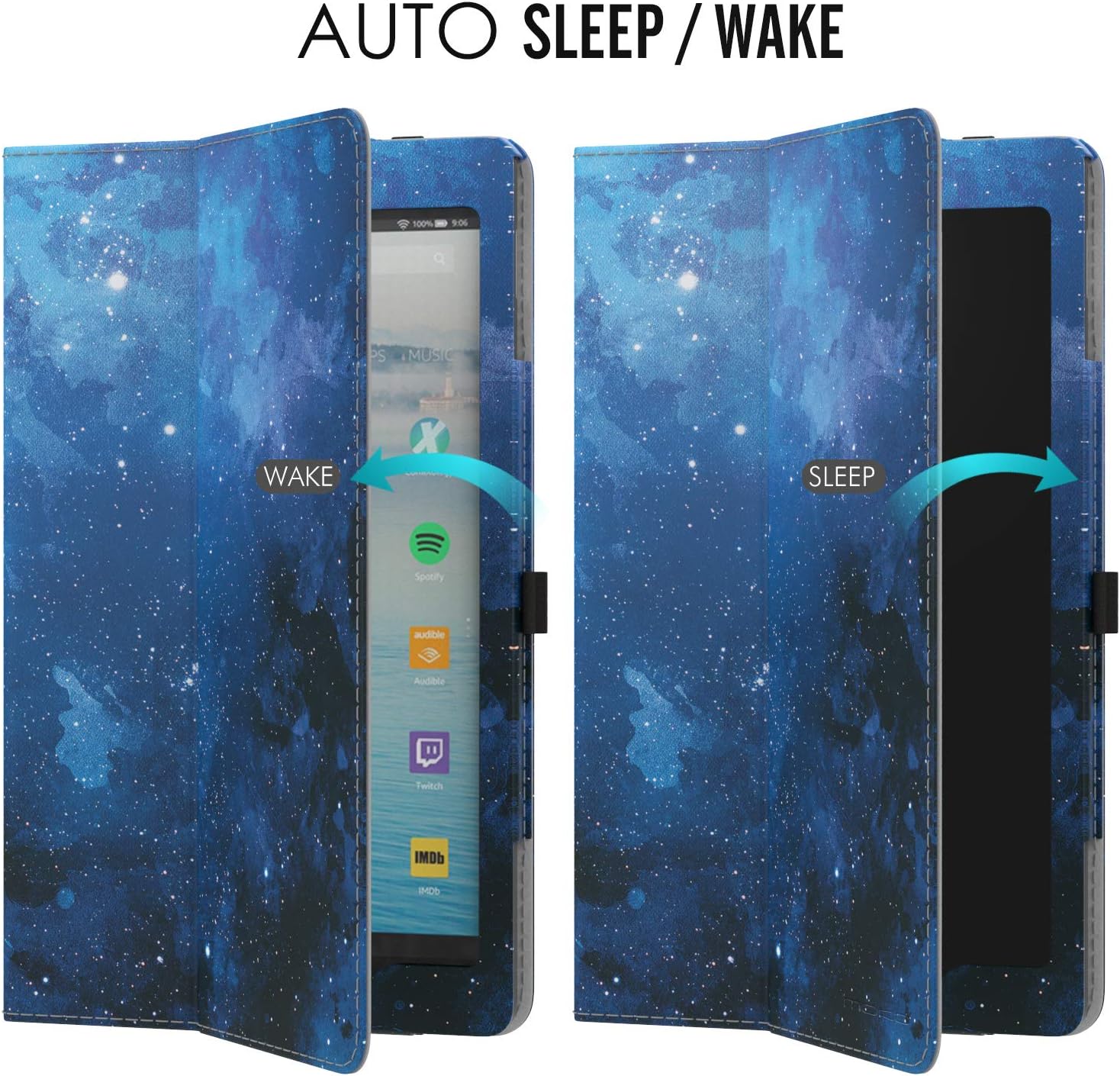 MoKo Case for Amazon Fire HD 10 Tablet (7th and 9th Generation, 2017 and 2019 Release) 10”, Slim Folding Stand Cover with Auto Wake/Sleep for Fire HD 10.1 - Blue Sky Star