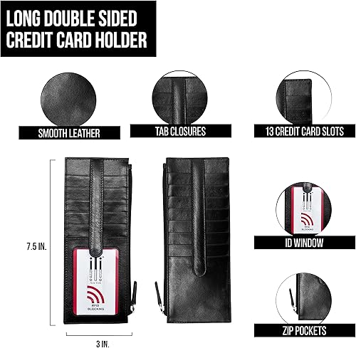 Miniatura 2 de ili New York Cartera larga delgada de doble cara, tarjetero con bloqueo RFID con ventana de identificación y bolsillo lateral con cremallera para