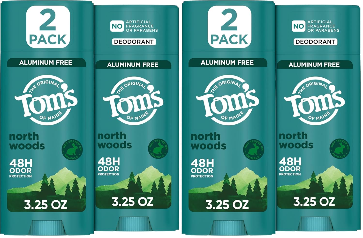 Tom’s of Maine North Woods Natural Deodorant for Men and Women,Aluminum Free,No Artificial Fragrances,Dyes,or Preservatives,Baking Soda Free,48-Hour Odor Protection,3.25 oz,(Pack of 4)