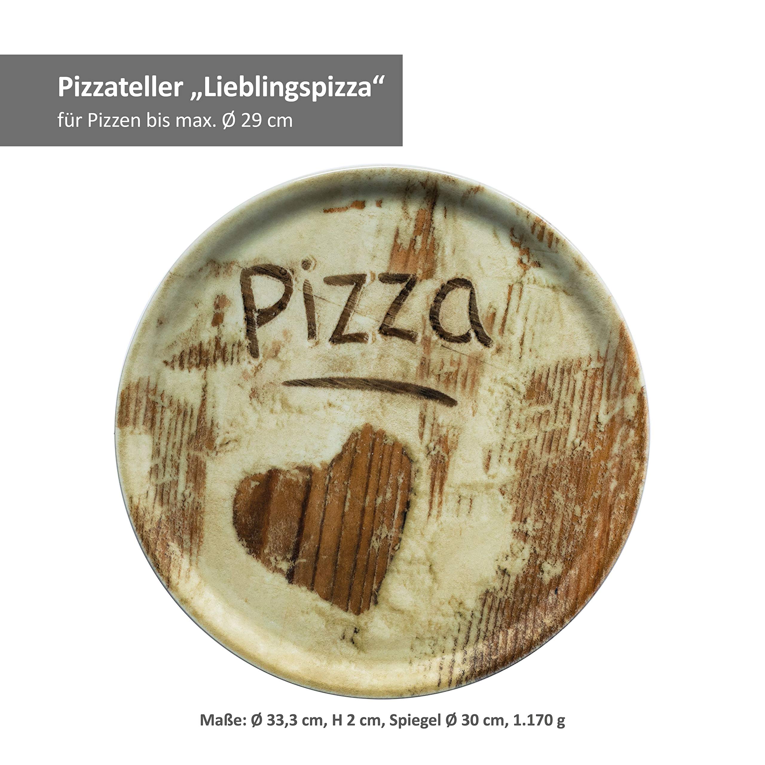 MamboCat 6-er Set Pizzateller Ø 33,3cm Volldekor Motive Lieblings-, Oliven- & Salami Pizza I große Teller aus Porzellan zum Anrichten für Pizza und Co oder zum Servieren als Wurst und Käseplatten