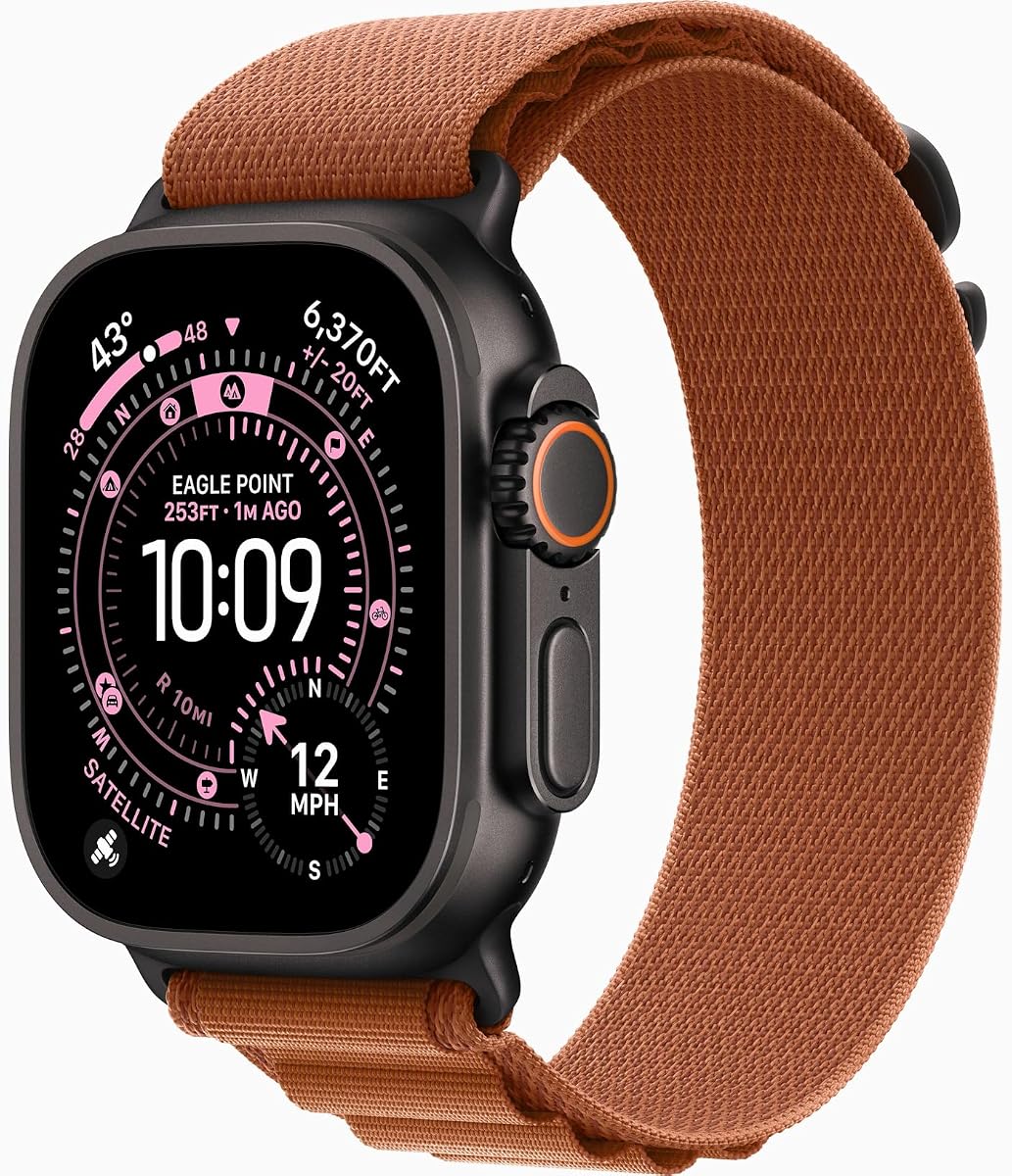 Apple Watch Ultra 3 [GPS + Cellular, 49mm] Black Titanium Case with Terra Cotta Alpine Loop, Medium (Renewed)