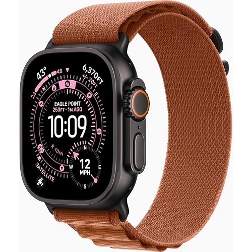 Apple Watch Ultra 3 [GPS + Cellular, 49mm] Black Titanium Case with Terra Cotta Alpine Loop, Medium (Renewed)