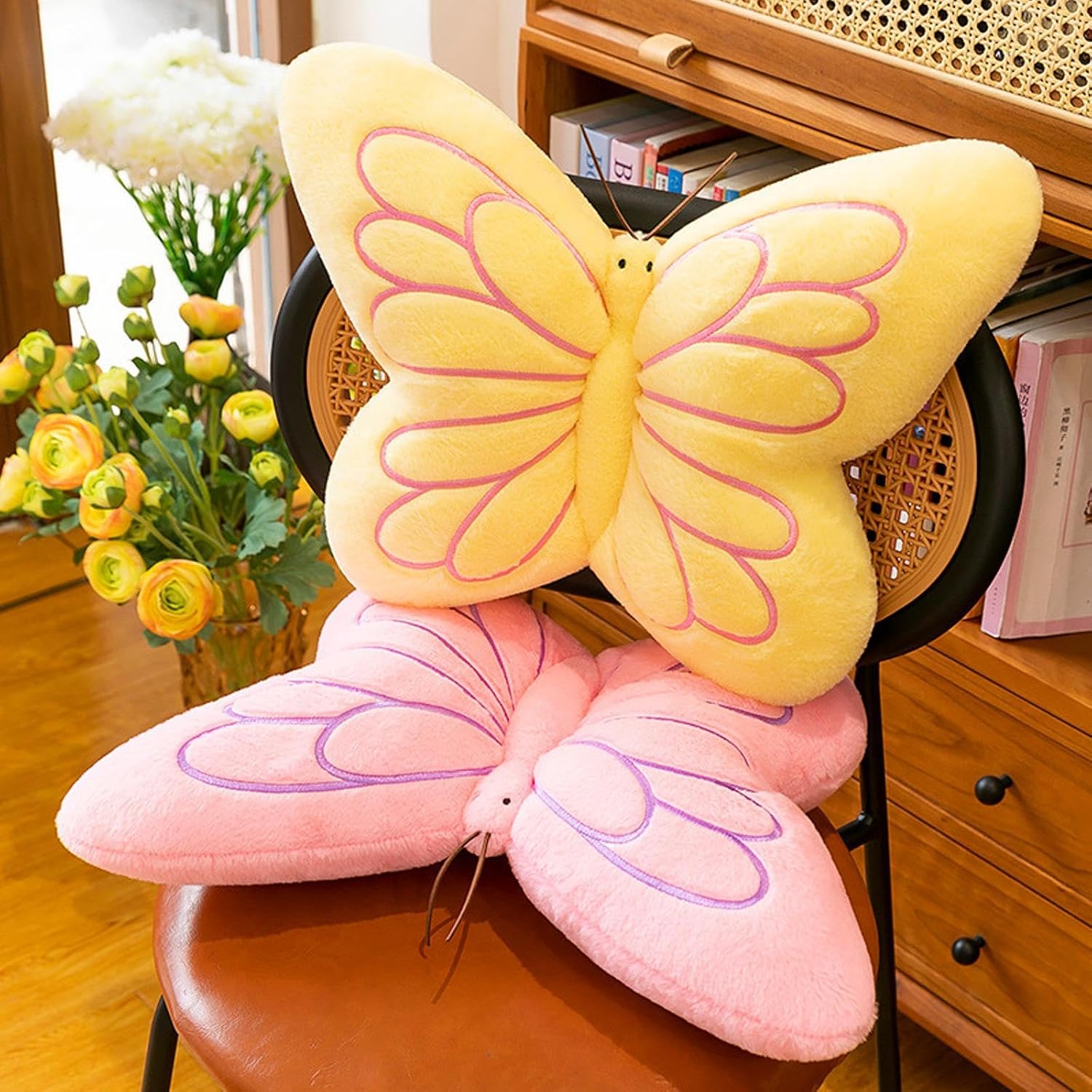 Butterfly Pillow Cute Butterfly Decorative Throw Pillows Cushion 16 x 12 inch for Women Room Home Garden Sofa Couch Pink