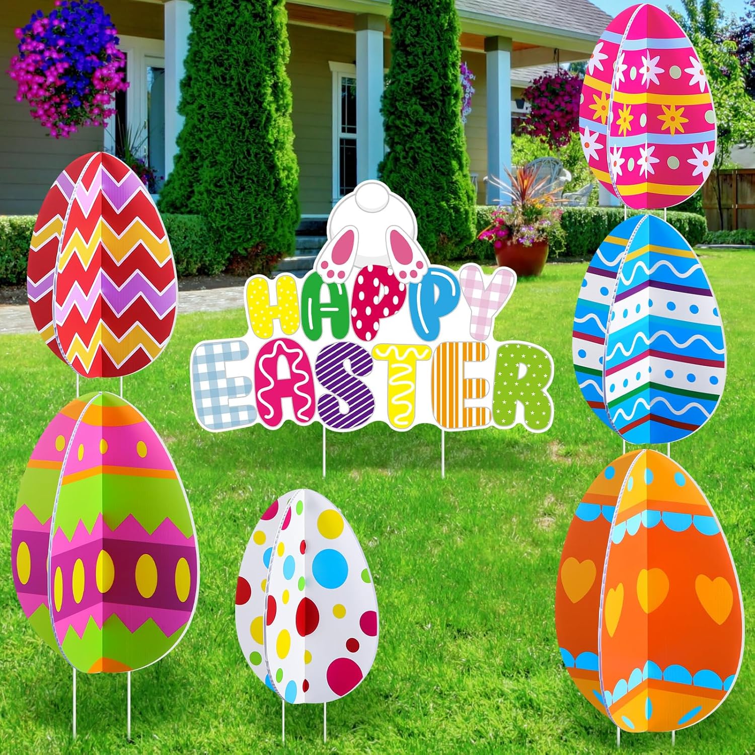 13 Pieces 3D Easter Egg Yard Decorations Outdoor Lawn Signs