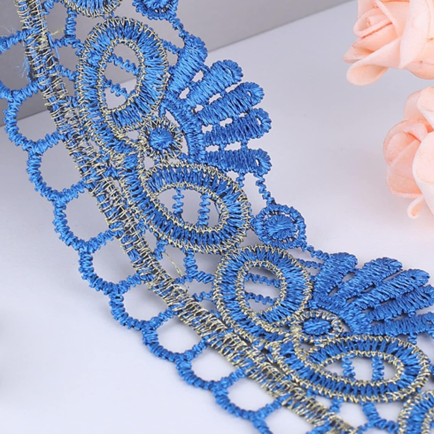 2.8 Inch Lace Ribbon for Craft Blue Lace Embroidered Fabric