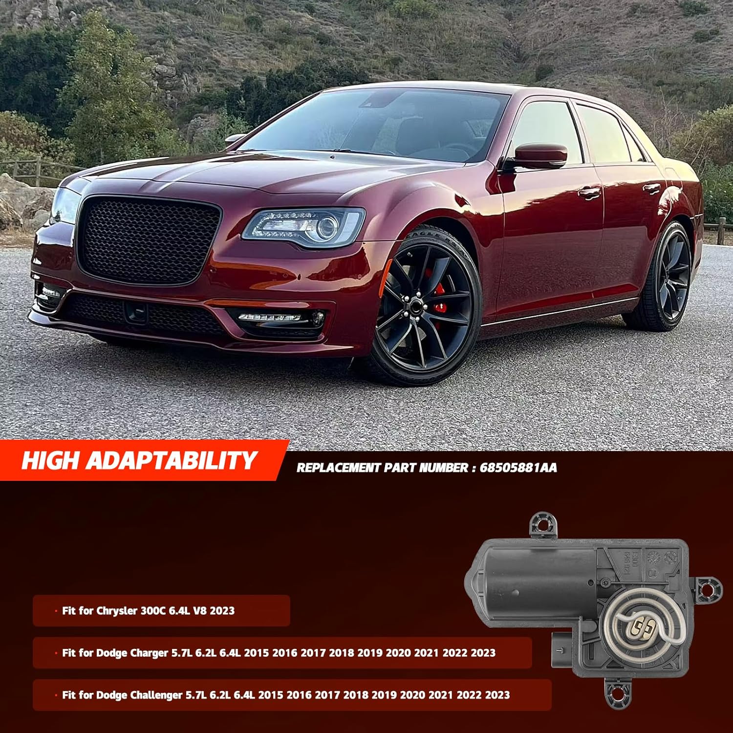 Active Exhaust Valve Actuator Compatible with Dodge Charger Challenger 5.7L 2015-2023 for Chrysler 300C 6.4L 2023 Replaces 68505881AA