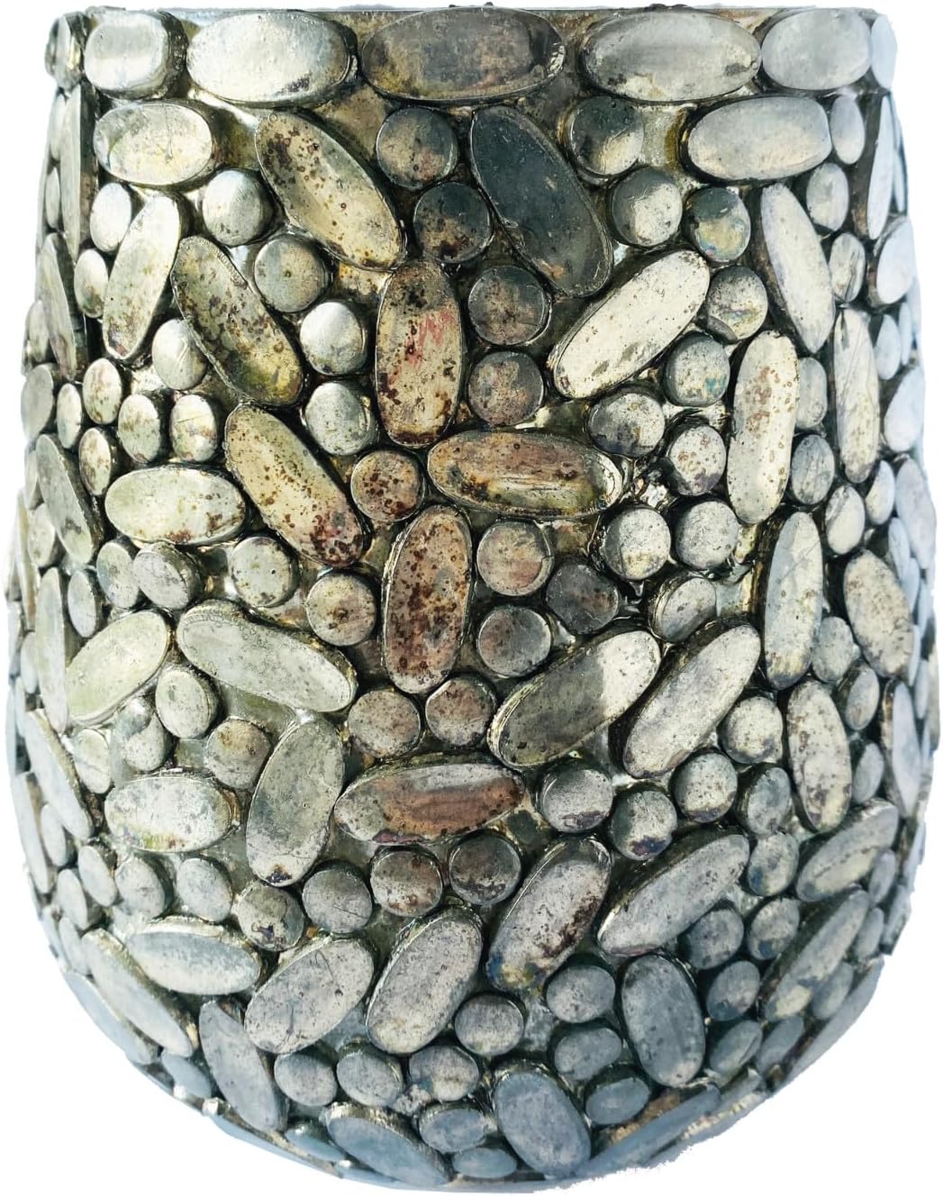 Creative Co-Op Round Glass Mosaic Votive Candleholder, Pewter Finish