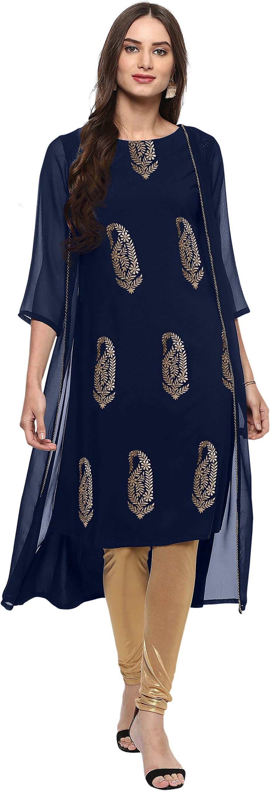 Janasya womens Janasya Women's Blue Poly Crepe Kurta Regular (pack of 1)