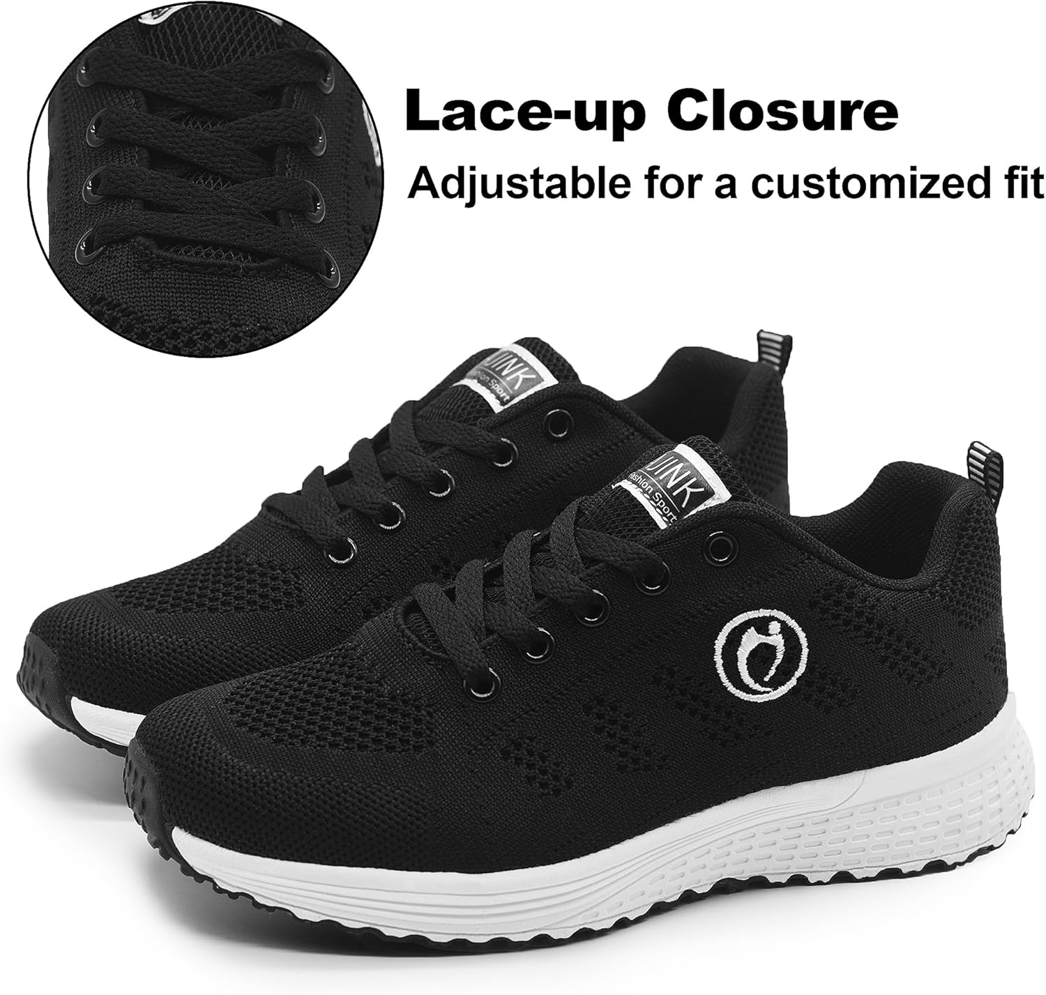 Womens Black Casual Sneakers for Women Walking Tennis Shoes Non Slip Breathable Mesh Lightweight Female Running Shoes