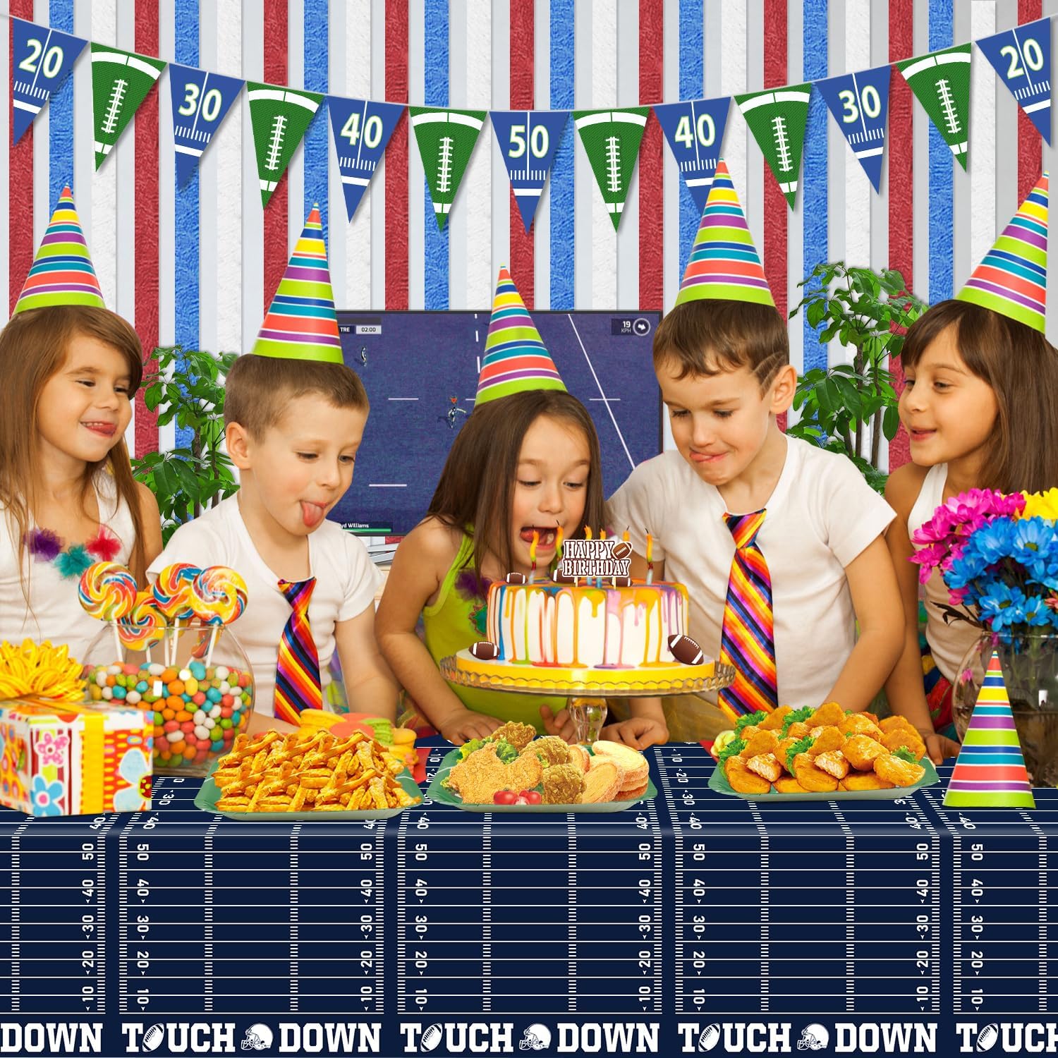 4 Pack Football Themed Tablecloths Sport Themed Party Decorations Disposable Plastic Football Table Cover Rectangular Game Day Tablecloth Football Field Tablecloth for Tailgate Football Decoration (4)