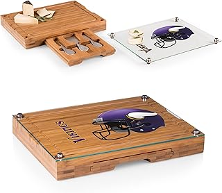 PICNIC TIME NFL Concerto Glass Top Cheese Board and Knife Set - Charcuterie Board Set - Glass Top Cutting Board, (Bamboo)