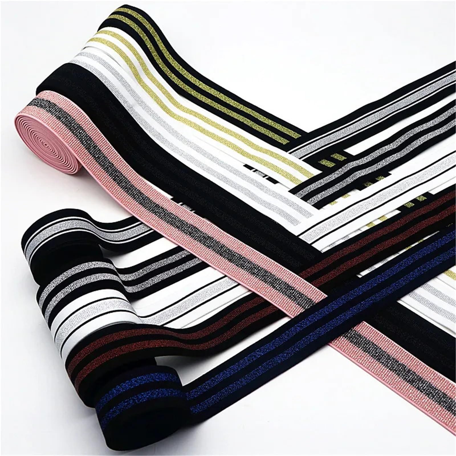 40mm Striped Elastic Band 1m 2m 3m 5m 10m 20m Garment Decoration Accessories Sewing Supplies(2Gold white,20 meter)