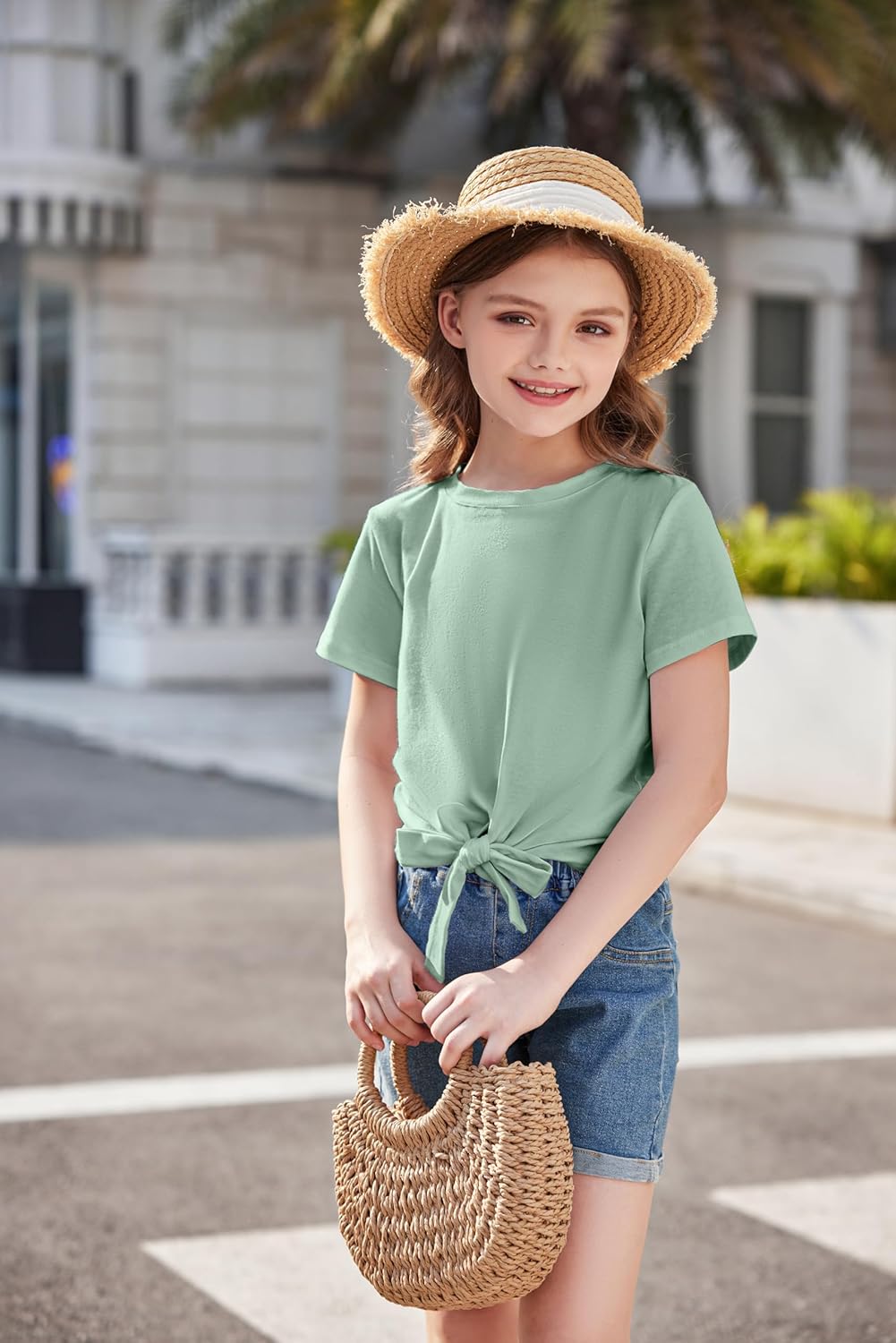 Arshiner Girls Short Sleeve Shirts Tie Knot Front Tops T Shirts for Kids Crewneck Cute Casual Tie Dye Tee Blouse - Image 3