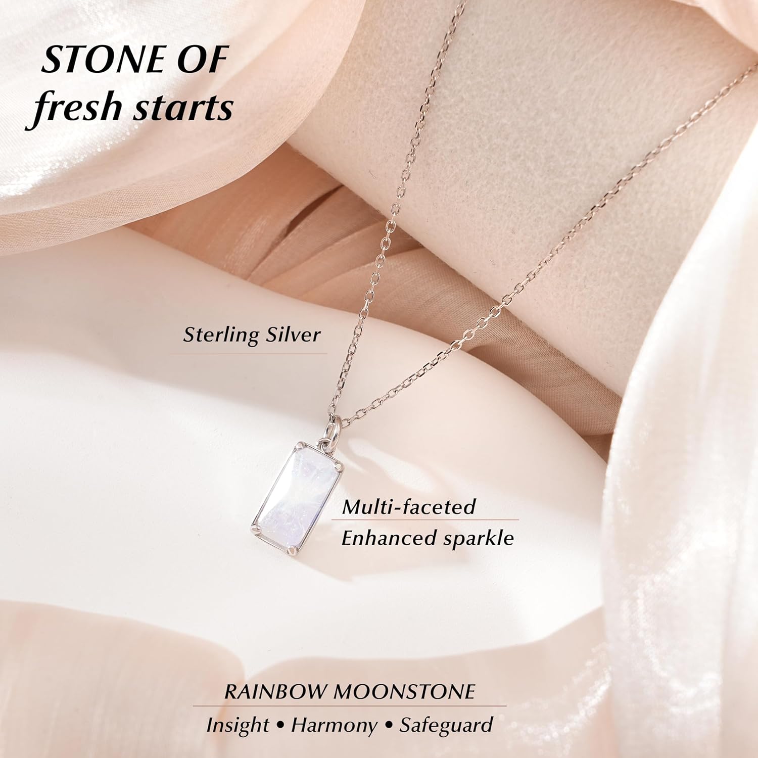 DF DUALFERV Moonstone Necklaces for Women, Natural Rainbow Moonstone Pendant, New Beginnings Healing Necklace, Elegant Crystal Gemstone Pendant for Women - Image 2