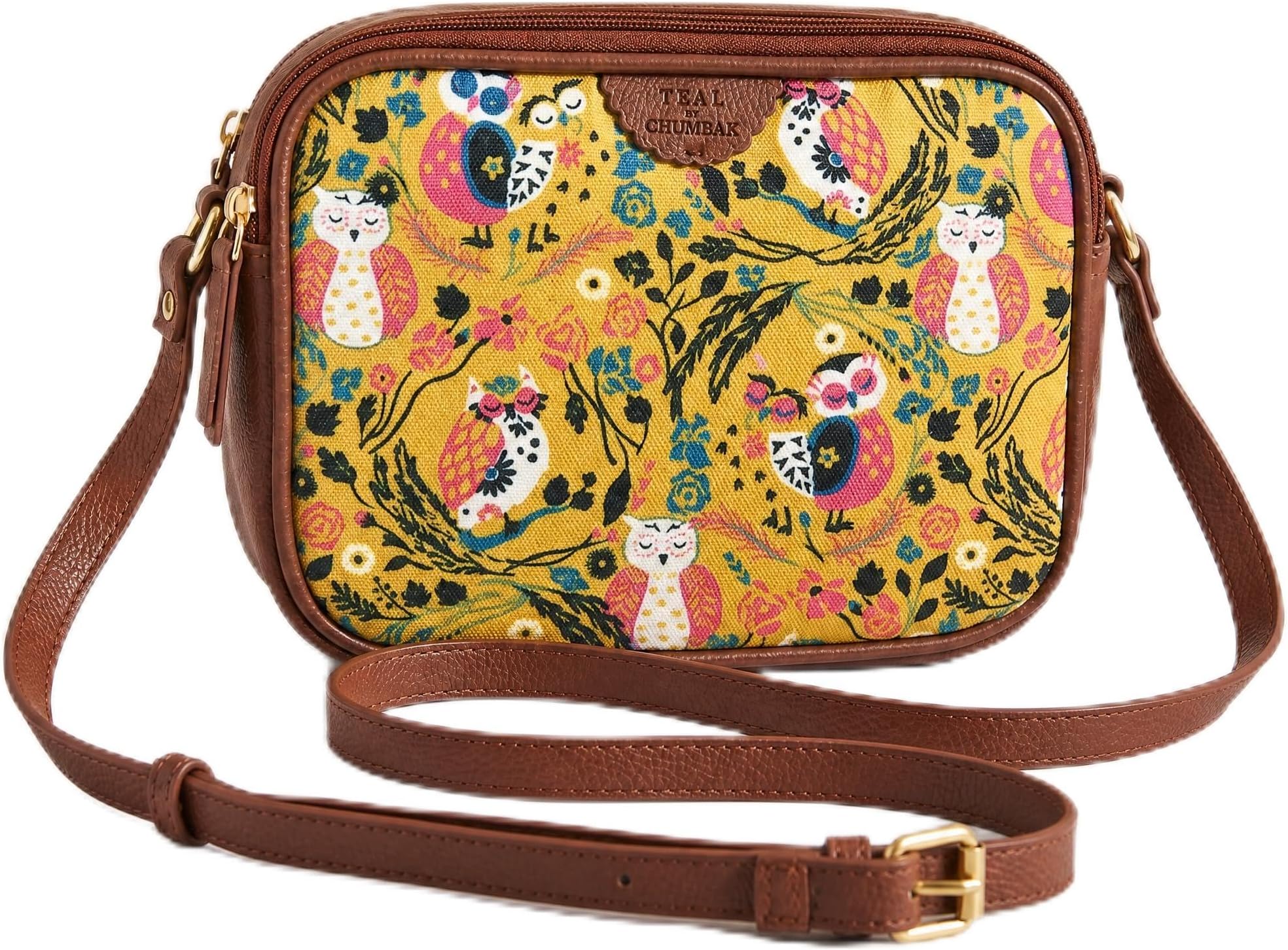 Women's Sling Bag, Printed Canvas Crossbody Bag with PU Accents, Lightweight and Stylish Shoulder Bag with Zipper Closure for College, Office, Travel and Daily Use