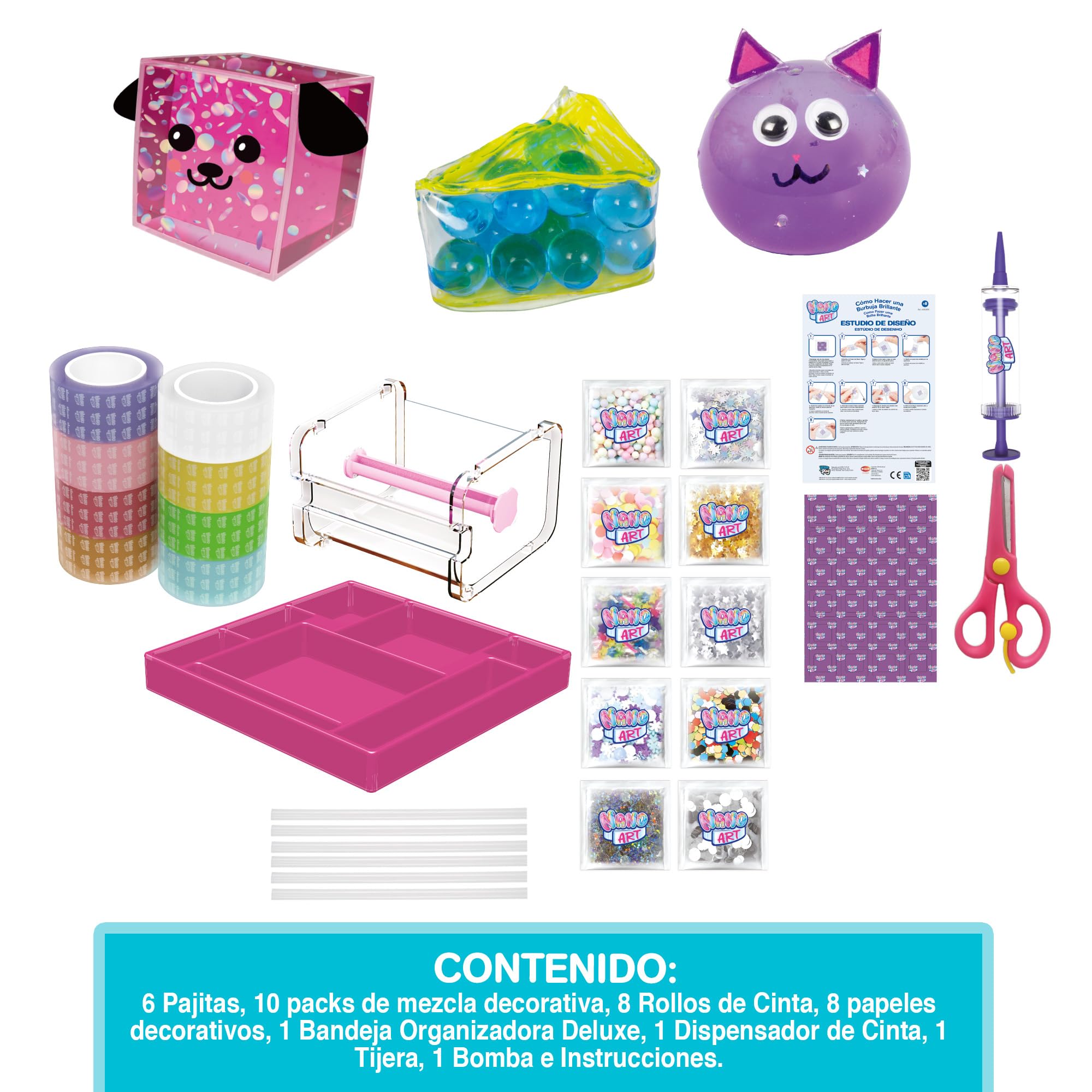Bizak Nano Art Estudio De Diseño, Pack Deluxe, Kit de Cintas de Doble Cara Multicolor para Hacer Manualidades, para Hacer Burbujas con Brillos, (64524876)