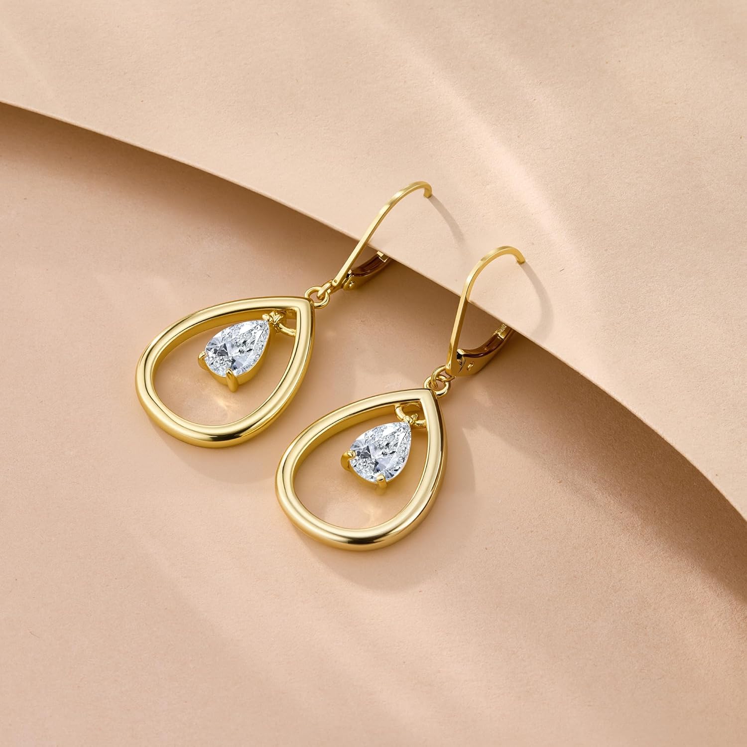 925 Sterling Silver 14K Gold Teardrop Dangle Earrings for Women, ALEXCRAFT Dangling Drop Leverback Cubic Zirconia Dangly Proms Statement Rhinestone Earings Wedding Bridesmaid Earring Hypoallergenic - Image 4