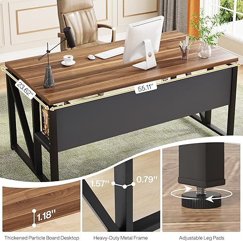 Miniatura 7 de Tribesigns Escritorio simple para computadora de 55 pulgadas, mesa de escritorio de oficina en casa para estación de trabajo, nogal oscuro + patas