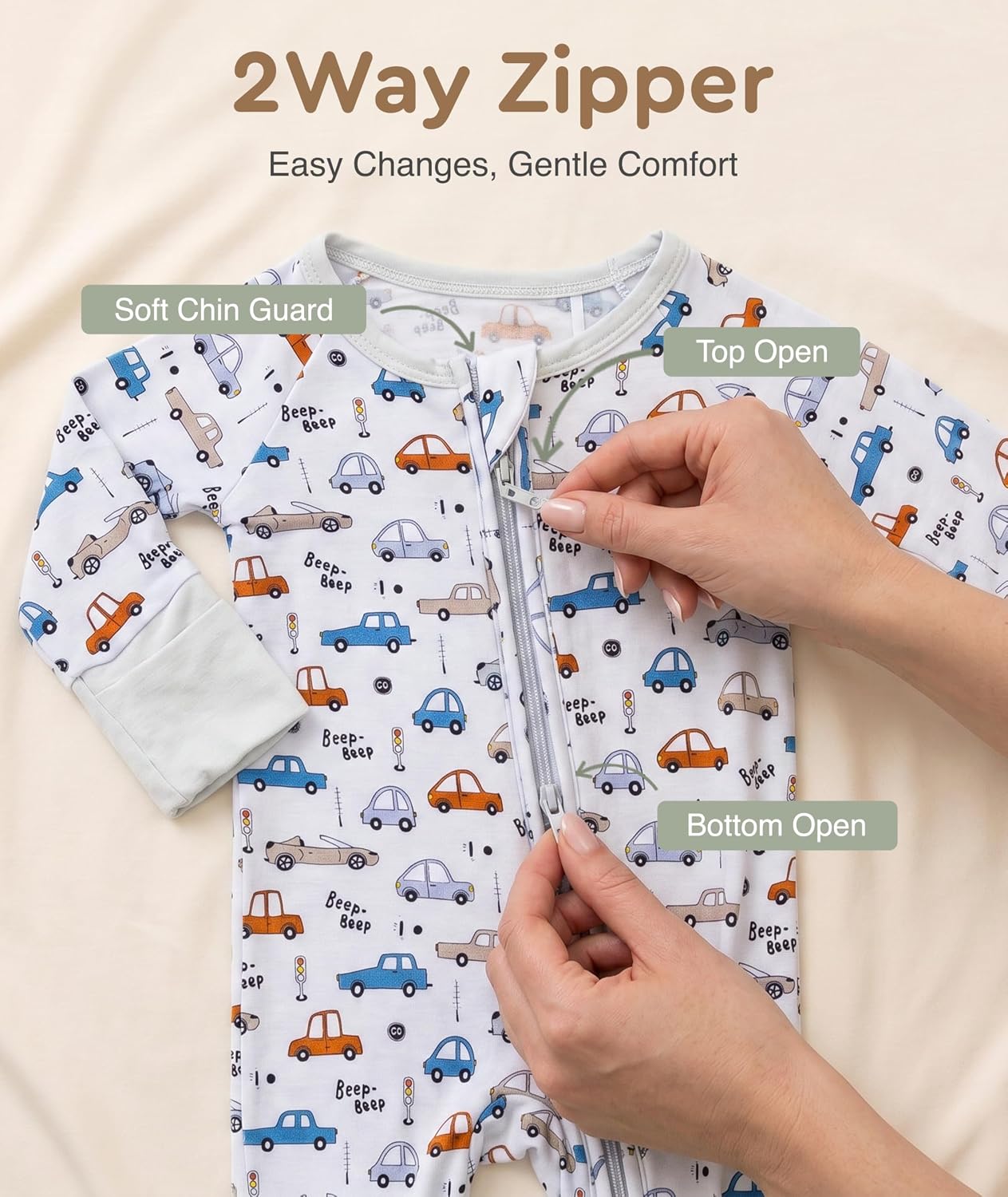 Baby Blues & Pink Viscose from Bamboo Baby Pajamas, 2-Way Zipper Convertible Footie Sleeper, Boys & Girls