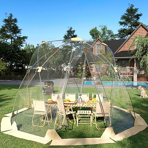 12x12 ft Pop Up Tent, All Weather Outdoor Instant Tent Shelter, 8-10 Person Transparent Rainproof & Windproof Camping Sun Shelter for Patio, Backyard, Deck, Events Tents