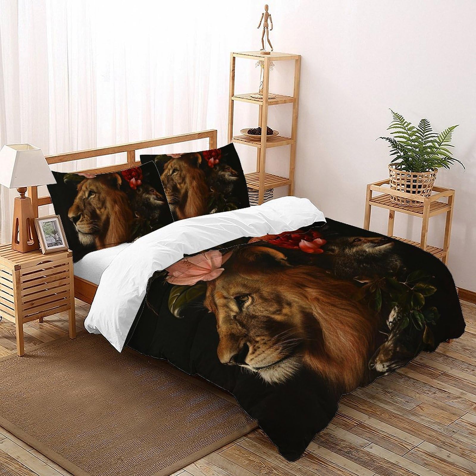 Housse de couette lion double 200x200 avec 2 taies d'oreiller lit enfant