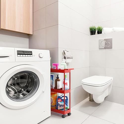 Miniatura 2 de Simple Houseware Carrito de cocina de almacenamiento de 3 niveles delgadossúper estrechos estantes con asa, 26.5 pulgadas de altura5.5 pulgadas de