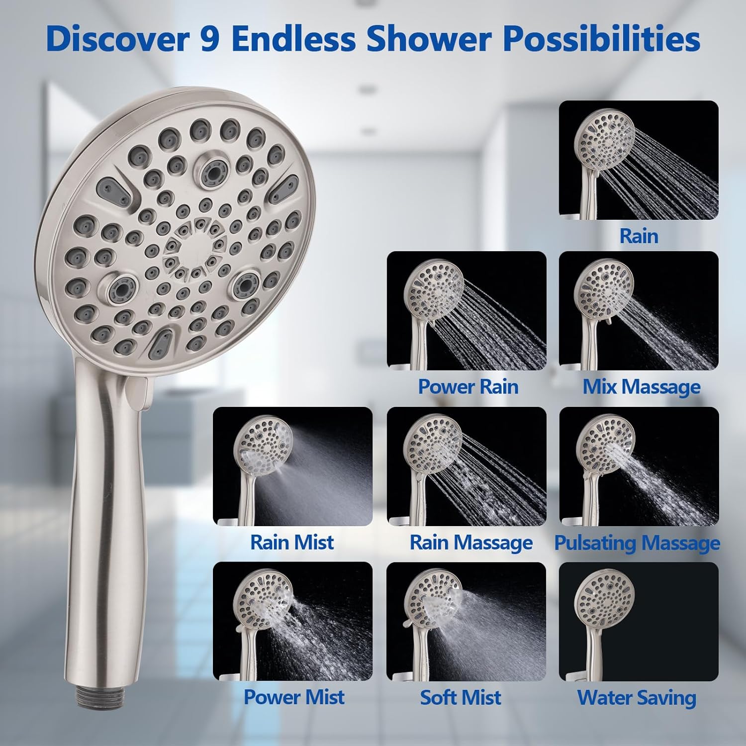 Double Shower Head for Couple, High Pressure Dual Showerhead Combo, Adjustable Height Shower Rod, 5-Setting Handheld Shower Head, 5-Setting Handheld Shower Head, Brushed Nickel