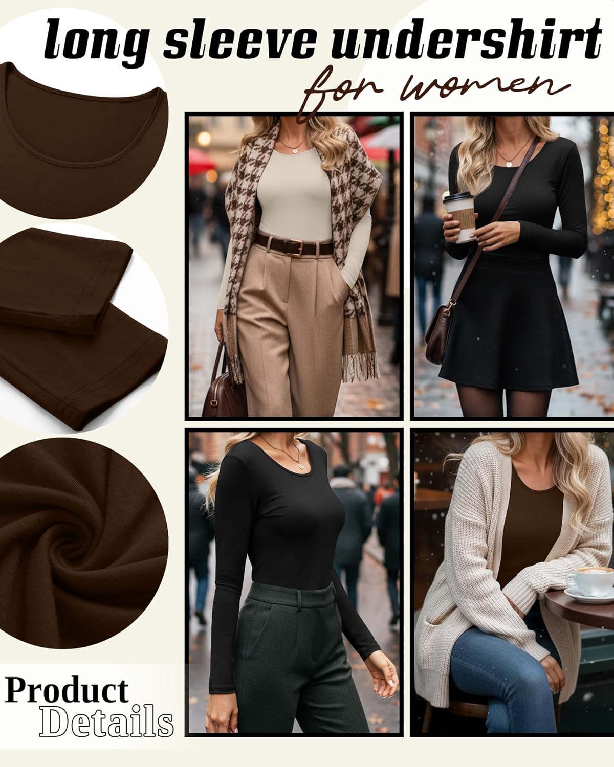 Riyiper 3 Pack Women's Long Sleeve Shirts Scoop Neck Tight Slim Fit Tops Casual Stretchy Basic Tee Layer Undershirts - Image 5