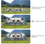 CAMPROS CP Tente 12-Person-Camping-Tents,3 Chambre Tentes familiales,Tente familiale étanche avec la pluie de haut,6 Grandes fenêtres Mesh, double couche, facile à installer, portable avec sac de transport 20' x 9' x 72"(H)