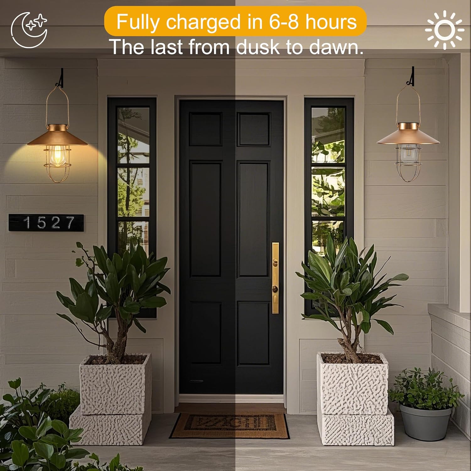 Solar Lantern Outdoor Waterproof Hanging Light Vintage Metal Solar Lantern Light with Warm White Edison Bulb Decorative for Patio, Backyard, Porch,Farmhouse