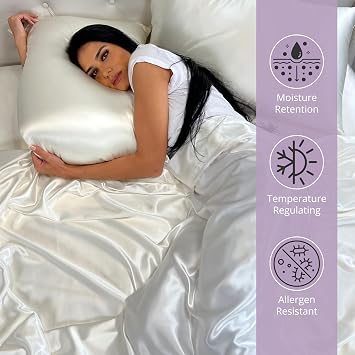 100% Mulberry Silk 19 Momme 4-Piece Bed Sheet Set, 16 Pocket - Ivory/Queen