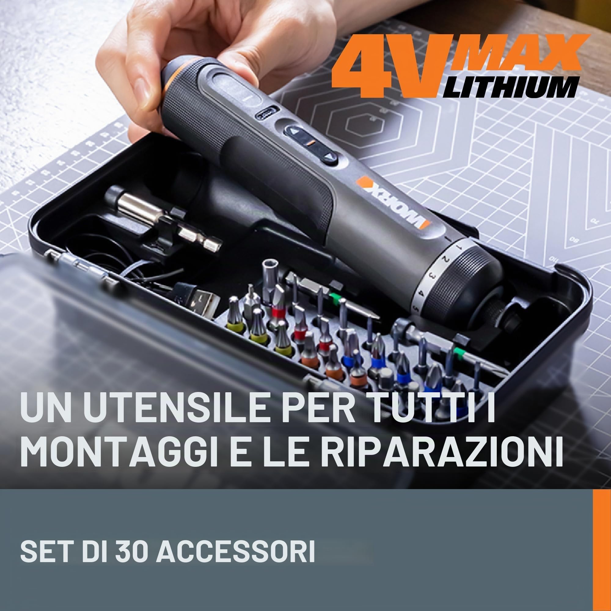 WORX Kit di accessori WX242L con cacciavite al litio da 4 V, 30 pezzi