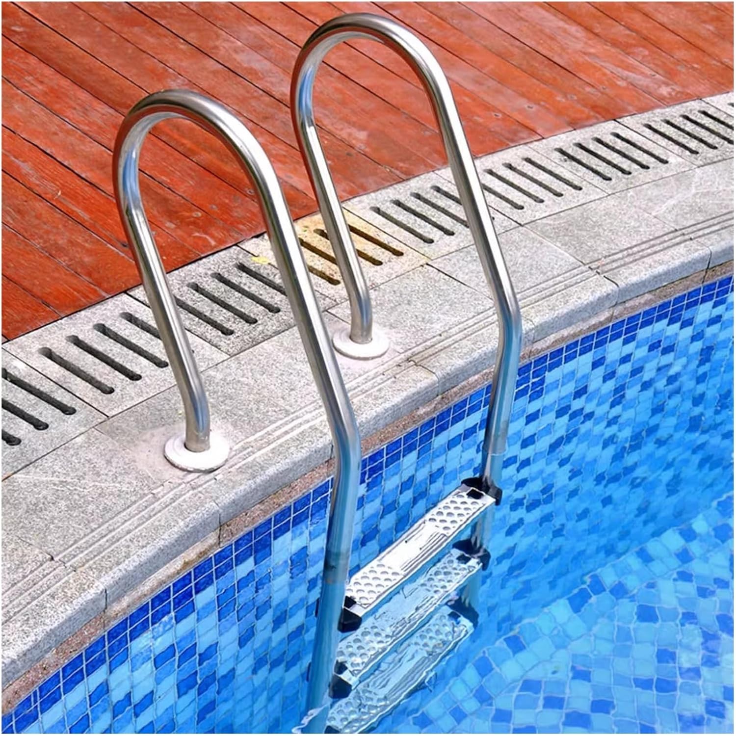 Stainless Steel 2-Step Swimming Pool Ladder, Heavy Duty Non-Slip Steps, Easy Assembly Pool Access System, Durable 1.2mm Tube Wall, Silver Finish