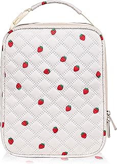 TuErCao Cute Strawberry-Print Lunch Box Kids for School, Compact Reusable Tote LunchBox for Girls for School, Office, Picnic, Lightweight Small Lunch Bag Fits Bento Boxes, Snack and Foods