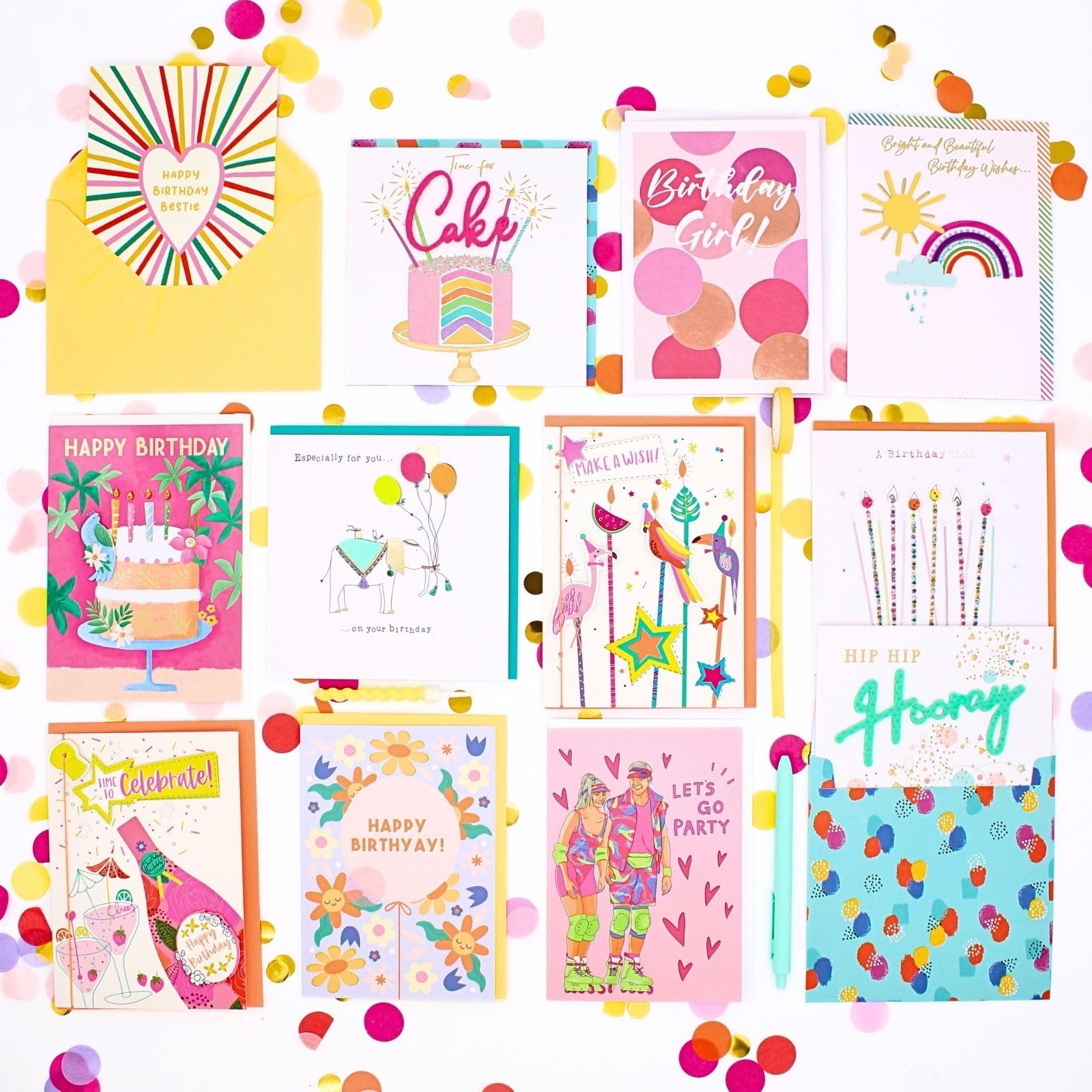 Love Kates Card'N'Mix Birthday Card Multipack Funky & Fun Variety Set 12 Card Assortment Birthday Cards For Women, Her, Lucky Dip, Mystery Bundle, Hand-Finished Selection, With Envelopes