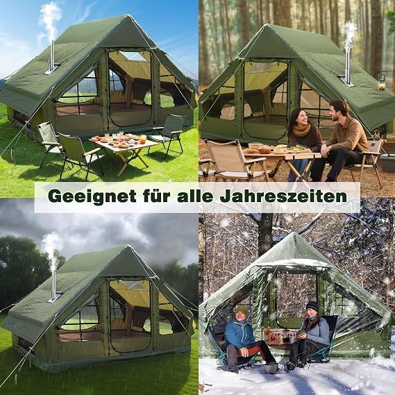 Inflatable Camping Tent with Pump, 420D Oxford Glamping Inflatable Sport Tent for Camping, 4 Season Windproof Outdoor Blow Up Cabin Tent with Mesh Windows & Doors for Camping