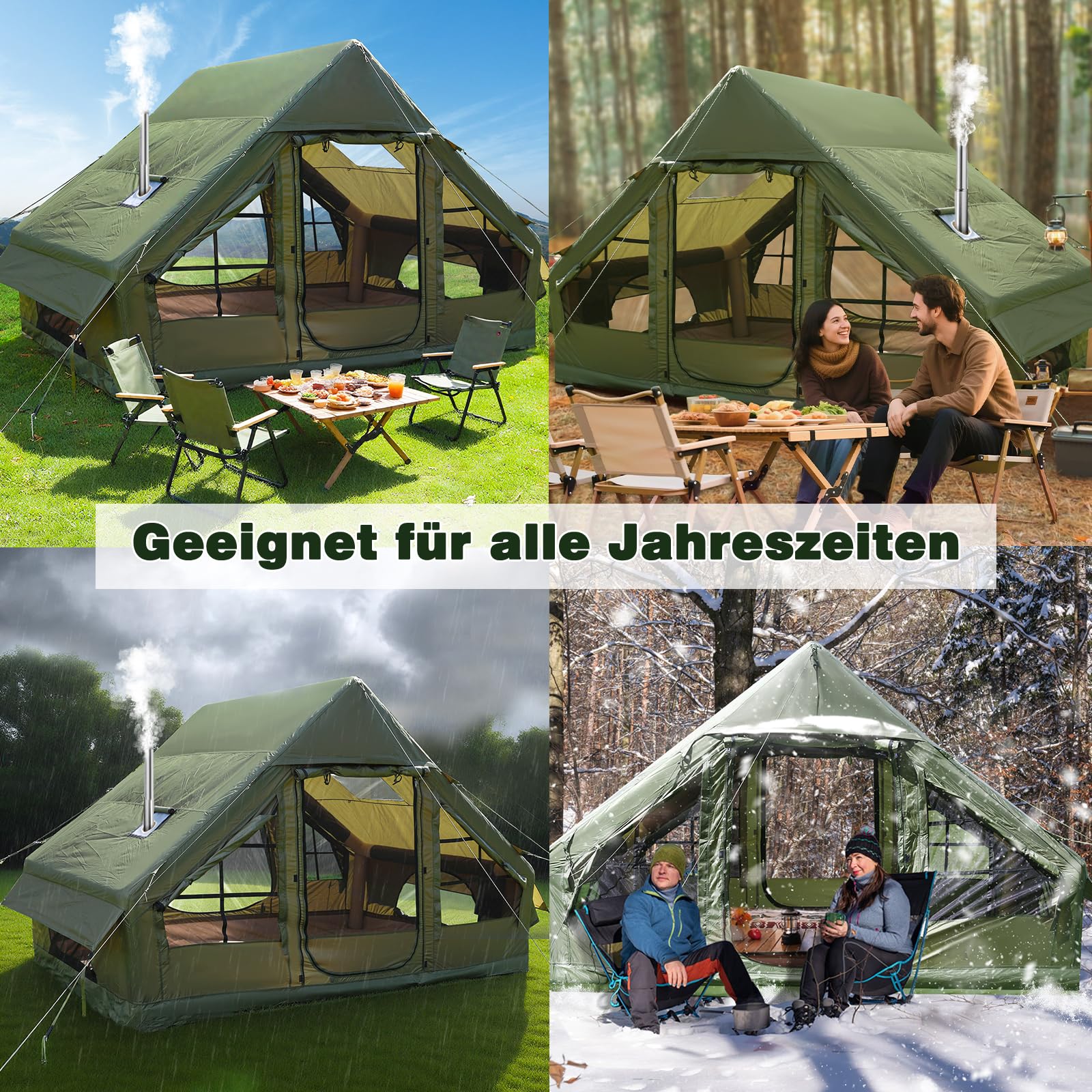 Aufblasbares Campingzelt mit Pumpe, 420D Oxford Glamping Aufblasbares Zelt für Camping, Wasserdicht bis 3000MM, 4 Saison Winddicht Kabinenzelt mit Mesh